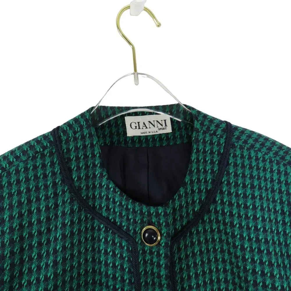 Gianni Vintage Emerald Green Plaid Tweed Skirt Suit Blazer Pencil Skirt Small